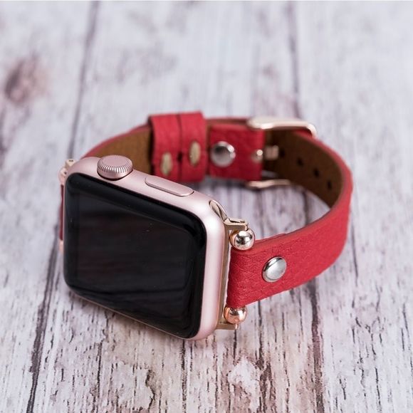 Beau & Rae Leather Accessories - Premium Leather Apple Watch Band Straps Red